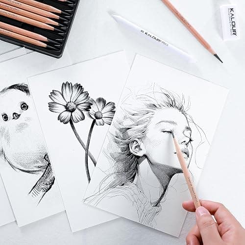 KALOUR 18-Piece Professional Sketch Pencil Set - Includes 5H to 14B Pencils, Vinyl Eraser, Kneaded Eraser,Sharpener and Paper Blending Stump - Ideal for Artists and Beginners thumbnail 5