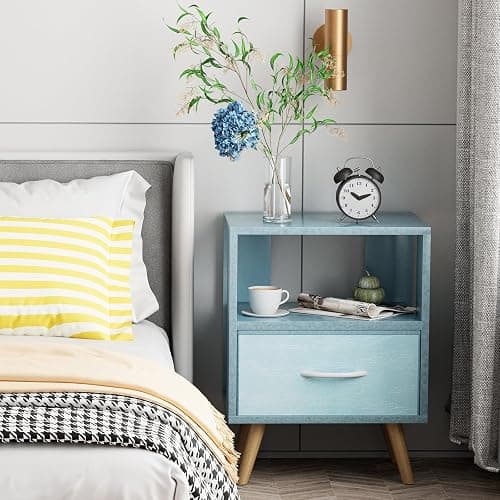 Aenuert Night Stand, Blue Kids Nightstand with Drawer, Nursery Side Table with Open Storage, 2-Tier Modern End Table, Bedside Table for Small Space, Living Room, Bedroom thumbnail 7