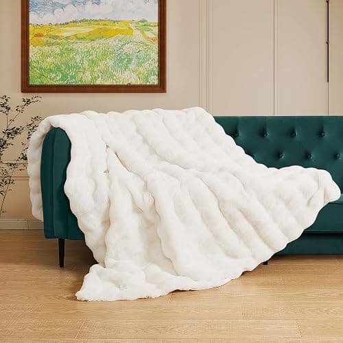 ORINOVA Light Beige Twin Fuzzy Faux Fur Throw Blanket for Couch Bedroom Living Room Furry Soft Fluffy Bed 60x80 Thick Warm Blanket for Winter Home Gifts 860 GSM thumbnail 2