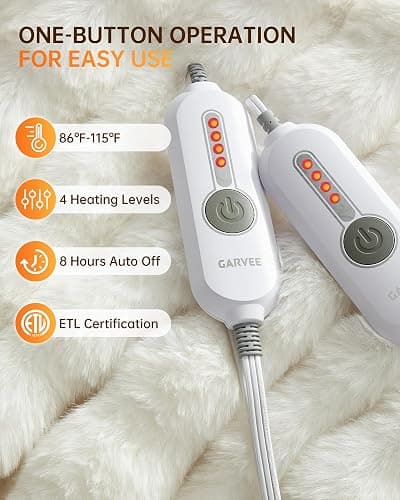 GarveeHome Heated Blanket Queen, Dual Control Faux Fur Electric Blanket with 4 Heat Settings, Soft Bubble Blanket with 8 Hour Auto-Off & Overheat Protection, for Gifts Home Couch or Bed, White thumbnail 3
