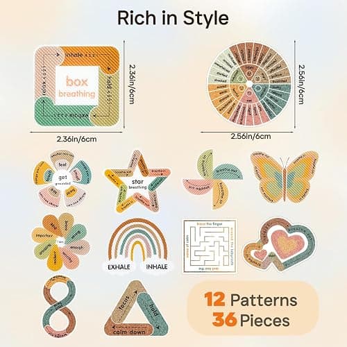 Sensory Strips for Anxiety Calming Stickers, 36Pcs 2 Textured for Mood Calming, Breathing Mindfulness Fidget Sticker for Kids, Anxiety Relief at Office & Classroom Desk thumbnail 7