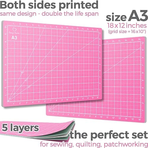 Rotary Cutter Set pink - Quilting Kit incl. 45mm Fabric Cutter, 5 Replacement Blades, A3 Cutting Mat, Acrylic Ruler and Craft Clips - Ideal for Crafting, Sewing, Patchworking, Crochet & Knitting y thumbnail 2