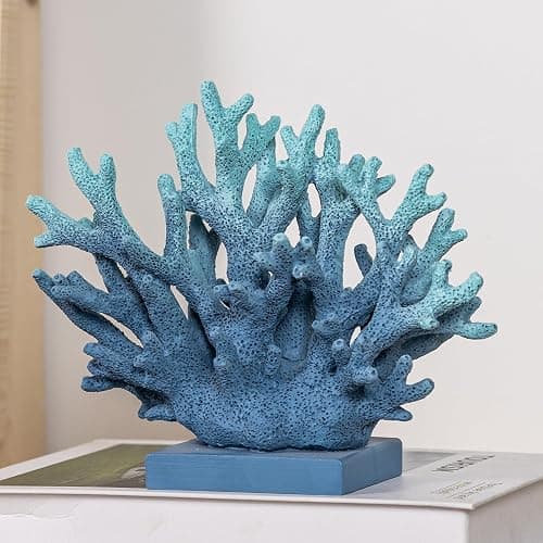 Elegondrar 5.8" H Blue Coral Decor, Resin Coral Statue, Nautical Decorations for Home, Beach/Coastal/Ocean Themed Cabinet Shelf Tabletop Decor thumbnail 9