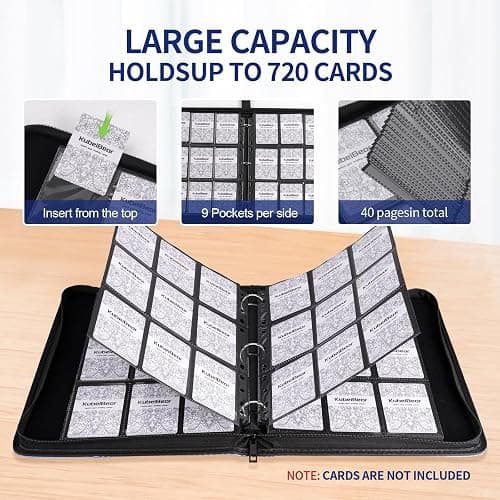 Card Binder – 720 Capacity, Zippered Trading Card Holder for MTG, Sports & Collectible Cards – Acid-Free, Durable & Travel-Friendly Storage (Black, 9 Pocket) thumbnail 3