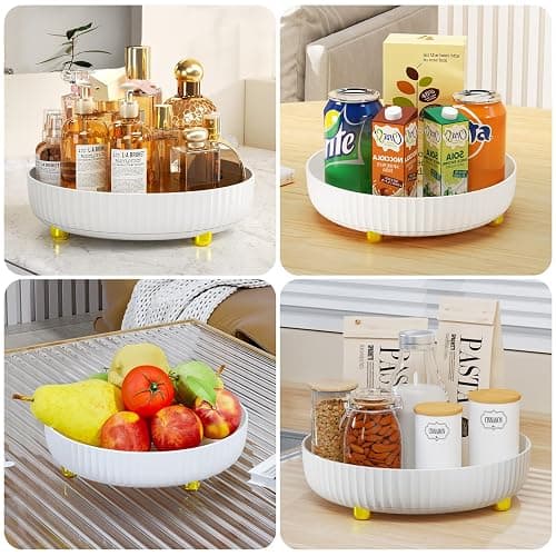 Bathroom Organizers and Storage - 360° Rotating Storage Tray, Lazy Susan Organizer, Cosmetics and Perfume Organizer, Desktop Storage Tray for Cosmetics and Skincare Products, White - Small-white thumbnail 2