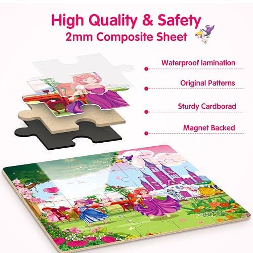 SYNARRY Unicorn Mermaid Princess Magnetic Puzzles for Toddlers 3-5 Girls, 20 Pieces Travel Puzzles for Kids Ages 4-6, Car Airplane Road Trip Activities Toys for 3 4 5 6 Year Old Girls Birthday Gifts thumbnail 7