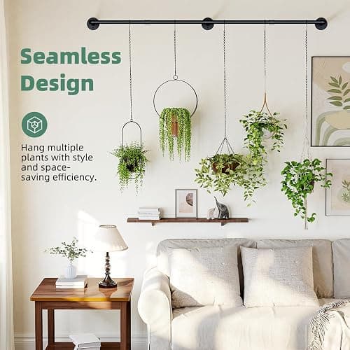 Galood Plant Hanger Indoor with 6 Hanging Chains Hanging Planters for Indoor Plants Hanging Plant Holder Window Plants Rod Black Metal Shelves(70.8 Inch Pot not Included thumbnail 4