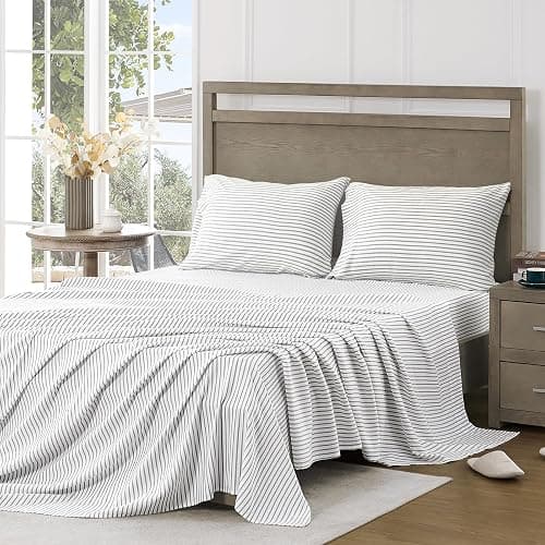 FreshCulture Full Size Bed Sheets - Ultra Soft Striped Sheets - Brushed Microfiber - Deep Pockets up to 16" - Easy Care - Hotel Luxury 4 Piece Striped Sheets Full, Stripe Grey thumbnail 8