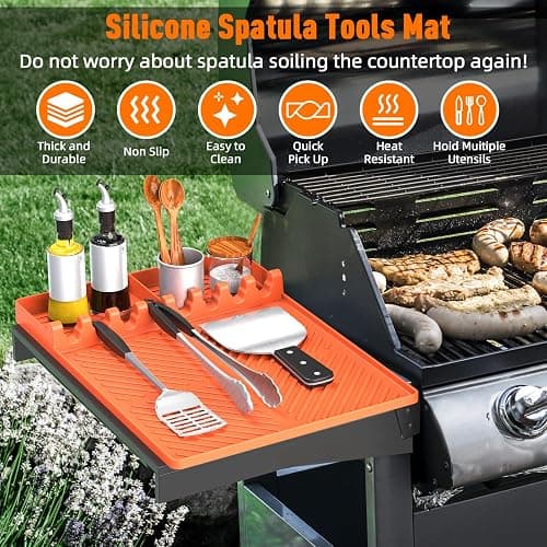 Silicone Grill Mat Compatible with Blackstone, BBQ Griddle Tools Mat with Drip Pad, Spatula Mat for Outdoor Kitchen Counter, Gifts for Men (Orange) thumbnail 3