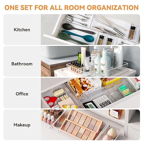 6 Pack Large Clear Plastic Drawer Organizer Trays, Acrylic Kitchen Drawer Organization and Storage Dividers, Non-Slip Storage Bins for Makeup, Kitchen Utensils, Bathroom, Jewelries and Office Desk - 6 Pack - Clear thumbnail 3
