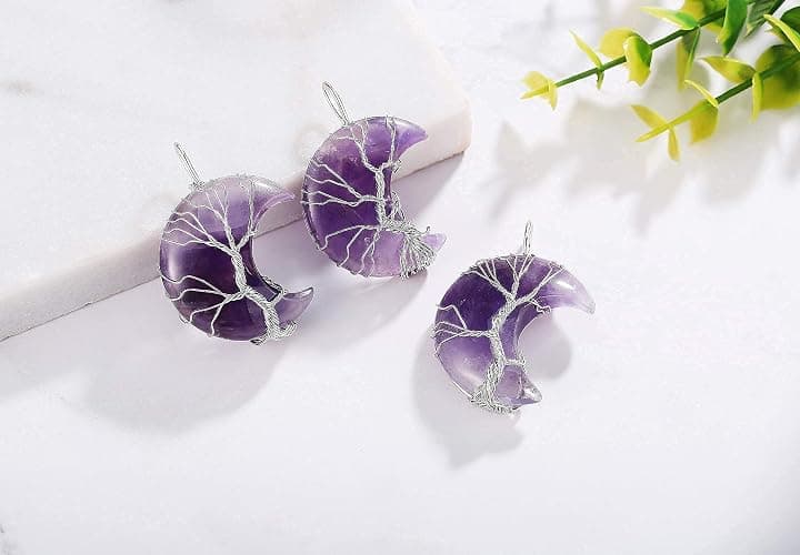XIANNVXI Necklaces for Women Crescent Moon Pendant Necklace Tree of Life Wire Wrapped Crystal Necklaces Natural Gemstone Quartz Jewelry for Women thumbnail 5