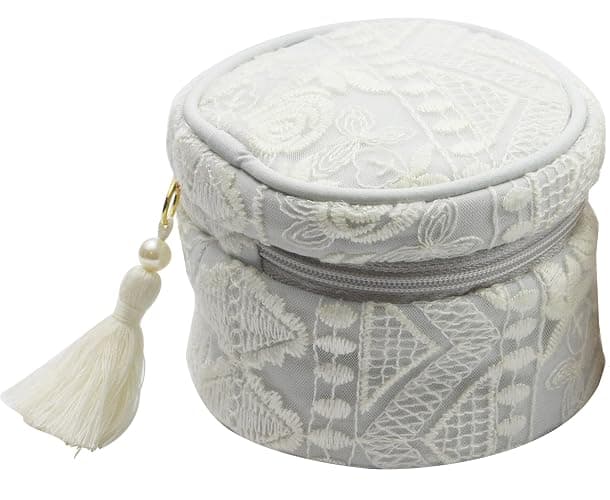 Camelia Women's High End Round Lace Jewelry Case Jewelry Travel Organizer Bag Jewelry Purse Pouch (Light Blue) thumbnail 7