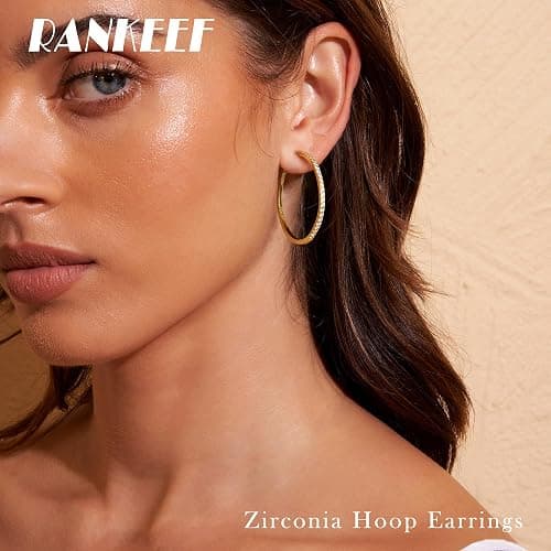 RANKEEF Gold/Silver Hoops Earrings For Women Hypoallergenic | S925 Silver Hoop Earings Lightweight Gold Hoops Gold Rhinestone Earring With Cubic Zirconia 20/30/40mm thumbnail 2