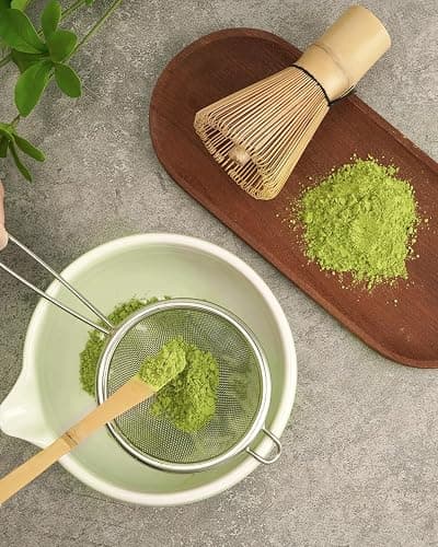 Joiish Matcha Whisk Set, Bamboo Whisk (Chasen), Scoop (Chashaku) & Stainless Steel Sifter, 3-PC Replacement Tool Kit for Matcha Tea Making thumbnail 2