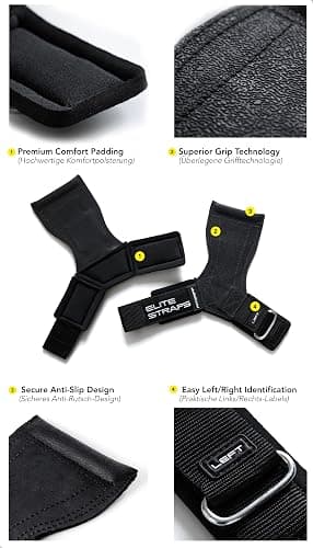 Fitgriff® Elite Straps 2.0 - Zughilfen mit Gummi-Pad für Krafttraining - Bodybuilding, Fitness, Gym - Lifting Straps - für Frauen und Männer thumbnail 3