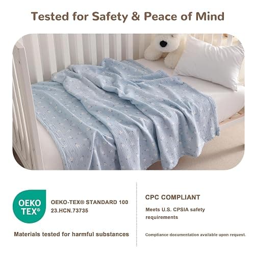NTBAY Muslin Baby Swaddle Blanket, 2-Layer, 30x40 Lightweight Receiving Blanket for Newborns and Infants, Crib Stroller Travel Use, Cloudy Bunny thumbnail 6