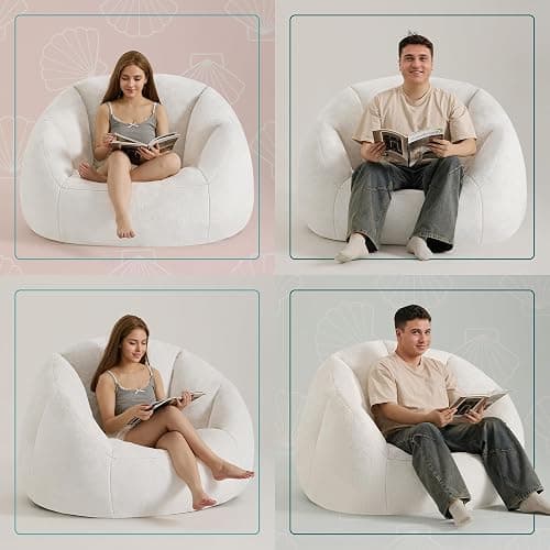 Giant Bean Bag Chair for Adults - Comfy Plush Round Shell Soft Accent Chair, Oversized Cozy Lounge Floor Sofa Reading Chair, Mini Couch for Living Room, Bedroom & Game Rooms, Beige thumbnail 6