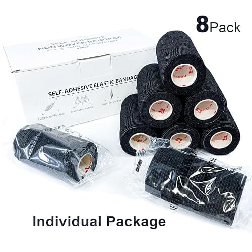 Carbou Self Adhesive Bandage Wrap 4" x 5yd 8ct Vet & Athletic Black | Vet Wrap Elastic Cohesive Bandage Self Adherant Non-Woven Wrap for Wrist, Ankle, Hand,First Aid Medical Stretch Wrap thumbnail 4