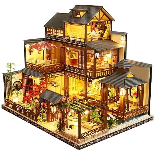Spilay Dollhouse DIY Miniature Wooden Furniture Kit,Mini Handmade Big Castle Model,1:24 Scale Creative Doll House Toys for Adult Gift (Romantic European Villa with Dust Cover Music Box) - Romantic European Villa With Dust Cover Music Box thumbnail 2