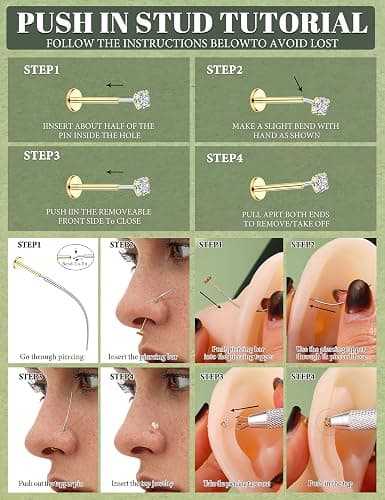 CASSIECA Nose Stud Nose Ring Hypoallergenic Labret Piercing Stainless Steel | 13Pcs 16/18/20G Nose Piercing Kit Gold Silver Nose Studs Nose Rings Threadless Lip Tragus Labret Cartilage Piercing Jewellery thumbnail 6