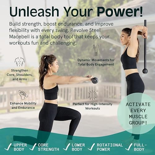Retrospec Revolve Steel Macebell for Strength Training, Rehabilitation, Stretching, Conditioning and Rotational Training - 5, 7, 10, 15, 20, 30lb Options for Women & Men thumbnail 5