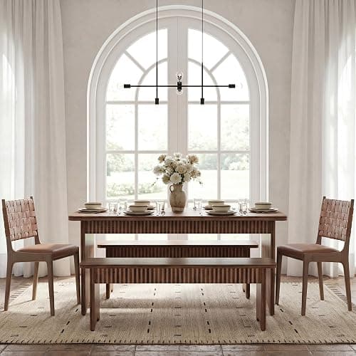 LITTLE TREE 55" Dining Table with 2 Benches, Dining Table Set for 4-6 People, Farmhouse Kitchen Table with Bench, Dining Room Table Set thumbnail 11