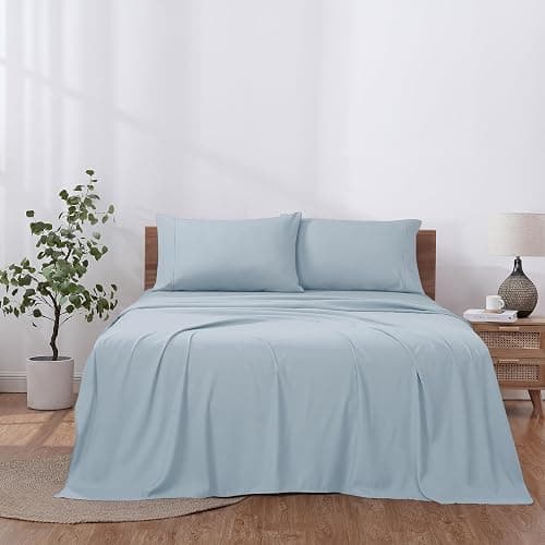 Modern Threads Soft Microfiber Solid Sheets - Luxurious Microfiber Bed Sheets - Includes Flat Sheet, Fitted Sheet with Deep Pockets, & Pillowcases Blue Mist Full thumbnail 3