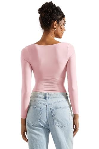 SUUKSESS Women Square Neck Long Sleeve Tops Double Lined Going Out T Shirts thumbnail 5