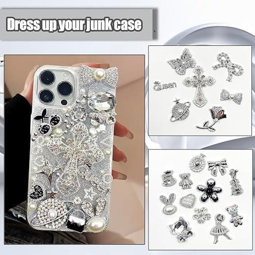 Sutesloly Junk Case Charms Kit, Pink y2k Glitter Phone Case Charm with Storage Box, Kawaii DIY Accessories for Bags, Shoes, Crafts,Cute Bow,Resin Flat Bottomed Drill,Star Letters,Butterfly thumbnail 3