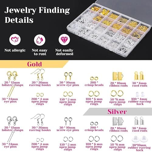 shynek 1857 Pcs Jewelry Making Supplies Kit for Adults, Jewelry Making Tools with Earring Hooks, Findings, Wires, Chains and Helping Hands for Crafts Making and Repair thumbnail 3
