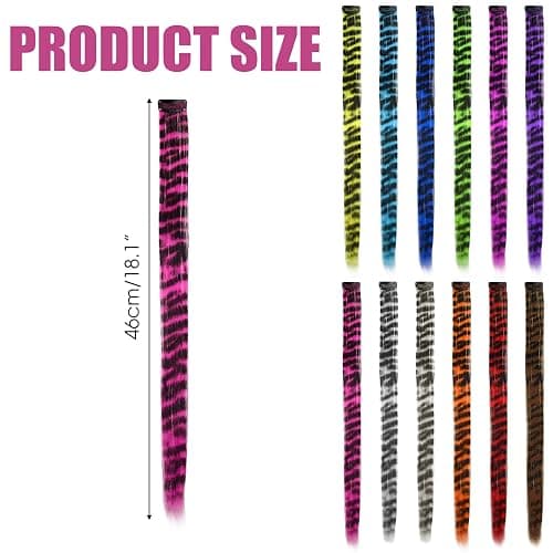 12PCS Racoon Tail Hair Extensions, 18 Inch Striped Scene Clip in Hair Piece, Synthetic Long Straight Raccoon Printed Colorful Wigs, Women Accessories for Party, Cosplay, Halloween, Daily Use thumbnail 2