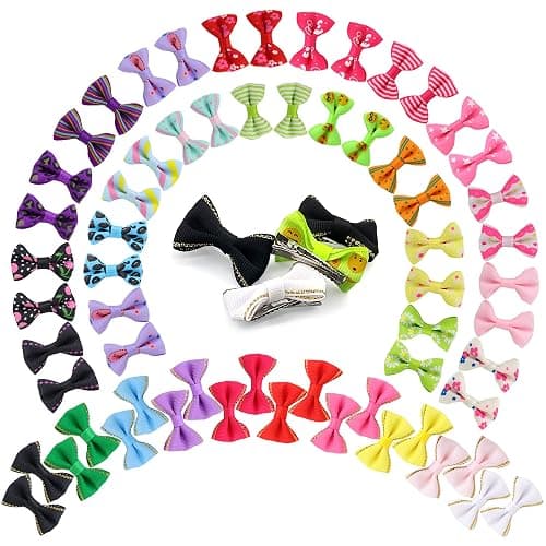 YAKA 60PCS (30 Paris) Cute Puppy Dog Small Bowknot Hair Bows with Metal Clips Handmade Hair Accessories Bow Pet Grooming Products (60 Pcs,Cute Patterns) thumbnail 2
