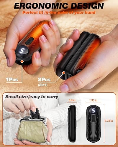 Funaudio Hand Warmers Rechargerable 2 Pack - 6000mAh Electric AI Handwarmers with LED Display, 5-Level, 2 in 1 Portable Heater, Stocking Stuffers, Gifts for Women/Men/Christmas/Golf/Hunting Essentials thumbnail 6