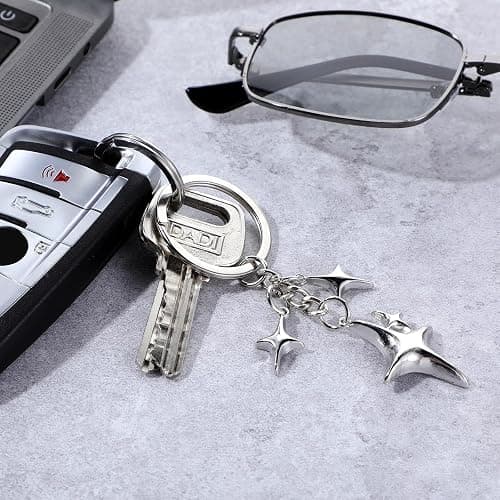 Lusofie 2Pcs Galaxy Star Keychain Stainless Steel Aesthetic Cute Keychain Key Chain Bag Charms for Purse Handbag Backpack, Lucky Star Key Chain Gift for Family Friends(Silver) thumbnail 5