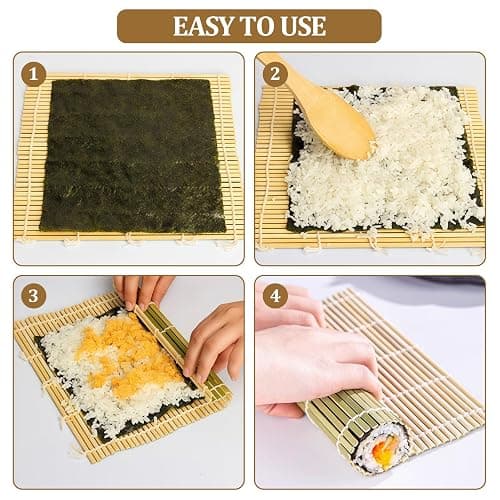 Sushi Making Kit, 6 PCS Beginner Sushi Maker Set, Including 2 Green Bamboo Rolling Mats, 2 Pairs Chopsticks, 1 Paddle,1 Spreader, Natural Bamboo Material, Ideal Gift for Kids, Friends, Home Chef thumbnail 5
