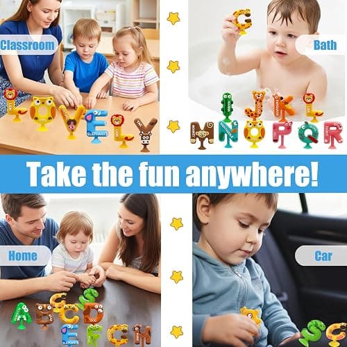 Mold Free Suction Bath Toys for Kids 26PCS, Bathtub Silicone ABC Alphabet Educational Montessori Sensory Toys for Baby/Toddlers, No Hole Animal & Letters Learning Toy with Storage Net for Autism/ADHD thumbnail 7