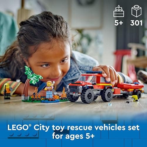 LEGO City 4x4 Fire Truck with Rescue Boat - Building Toy for Boys & Girls, Ages 5+ - Gift for Birthdays - Truck Toy W/ 3 Minifigures - 60412 thumbnail 2