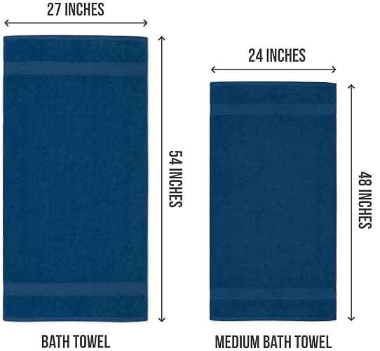 Utopia Towels 6 Pack Medium Bath Towel Set, 24 by 48 Inches, 500 GSM 100% Ring Spun Cotton, Lightweight and Highly Absorbent Quick Drying Premium Towels for Hotel, Spa and Bathroom, Navy - 24" x 48" - 6 Pack - Navy thumbnail 3