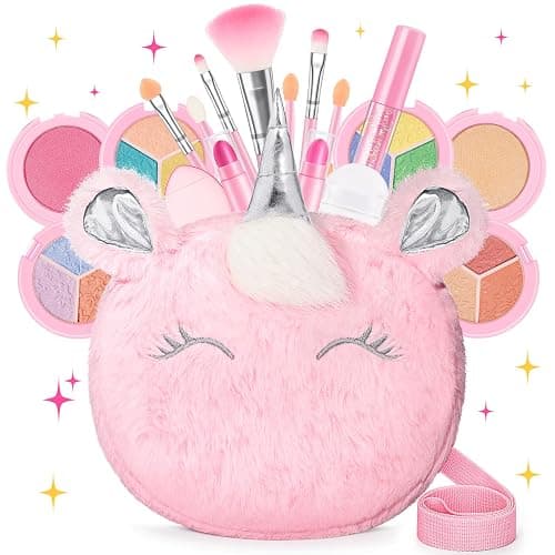 Kids Real Makeup Kit for Girls 3-10 Years Old : Washable Non Toxic Make Up Toys Sets for Toddler - 17Pcs Vanity Set with Unicorn Purse for Little Girl Ages 3 4 5 6 7 8 Birthday Gifts - Pink - Image 1