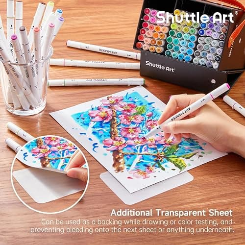 Shuttle Art 101 Colors Alcohol Markers, 100 Colors Dual Tip Art Marker Set Plus 1 Colorless Blender with Marker Case Perfect for Illustration Students Adult Coloring Sketching thumbnail 6