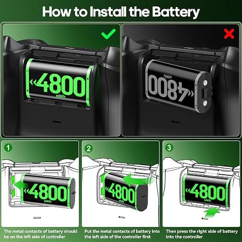 Rysker 4x4800mWh Rechargeable Battery Pack for Xbox with Charger, Controller Batteries Pack with Charging Station for Xbox One/S/X/Elite Controllers, Xbox Charger Dock with USB-C Cbale thumbnail 5