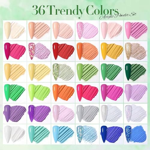 Born Pretty Acrylic Powder Set 36 Colors Spring Summer Acrylic Nail Powder Nude Pink Red Green Blue Purple Yellow Professional Polymer 3D Nail Art Kit for French Extension Carving Christmas Gift Set thumbnail 2