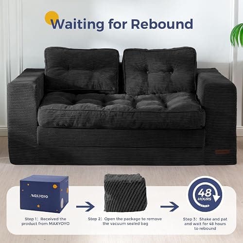 MAXYOYO Folding Sofa Bed, Convertible Sleeper Loveseat with Pillows | 2-Person Fold-Out Loveseat, Convertible Sleeper Bed with Supportive Pillows for Relaxing or Overnight Guests, Black thumbnail 7