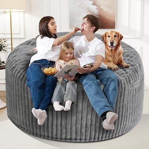 6 FT Bean Bag Chair,6' Big Bean Bag,Giant Bean Bag Chairs for Adults | Comfy Large Beanbag Chairs with Memory Foam Filled,Soft Bean Bag Sofa with Machine Washable Corded Plush Cover-Grey thumbnail 5