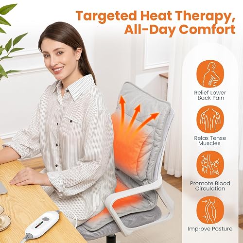 Heated Seat Cushion for Office Chair with Lumbar Support, Extra Large Heated Chair Pad for Pain Relief, Auto Shut Off, 3 Heating Levels, Chair Warmer for Full Back, Waist, Hip, Thigh, Home Use, Grey thumbnail 5