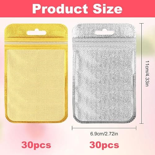 60PCS Diamond Painting Beads Storage Bags –Gold &Silver 4.3'' x 2.7'' Small Reusable Ziplock Jewerly Bags Pouches for DIY Diamond Art, Gem & Bead,Samples,Small Items,Craft Supplies Storage Accessories thumbnail 3