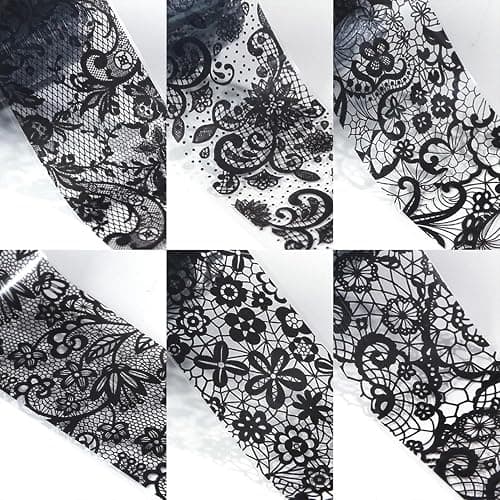 SILPECWEE 20 Rolls Lace Nail Foil White and Black Nail Transfer Foil Flower Nail Art Foils Decals Holographic Foils for Nails Manicure Stickers for DIY Acrylic Nails Decoration thumbnail 7