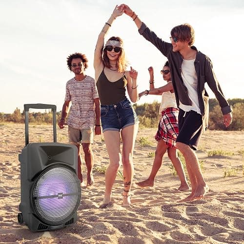 Wireless Portable PA Speaker System -1200W High Powered Bluetooth Compatible Indoor and Outdoor DJ Sound Stereo Loudspeaker w/USB SD MP3 AUX 3.5mm Input, Flashing Party Light & FM Radio -PPHP1544B thumbnail 7