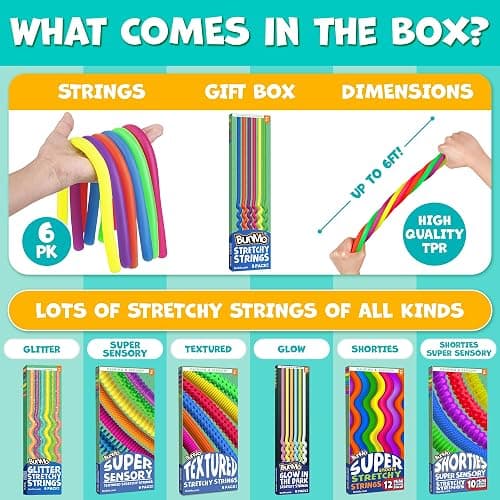 BUNMO Kids Easter Basket Stuffers - Sensory Stretchy Strings for Toddlers 3+ - Stimulating Fidget Toys for Toddlers - Easter Basket Stuffers for Kids - Hours of Fun- Non-Mouthable 3+ - Smooth 6 Pack thumbnail 6