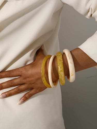 ÌF ME Acrylic Bangles Bracelets for Women, Irregular Acrylic Resin Chunky Bracelets Geometric Fashions Thick Statement bangle Set thumbnail 5